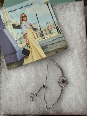 Freida Rothman Vault Silver Hamsa and Evil Eye Bracelet with Blue Center Accent
